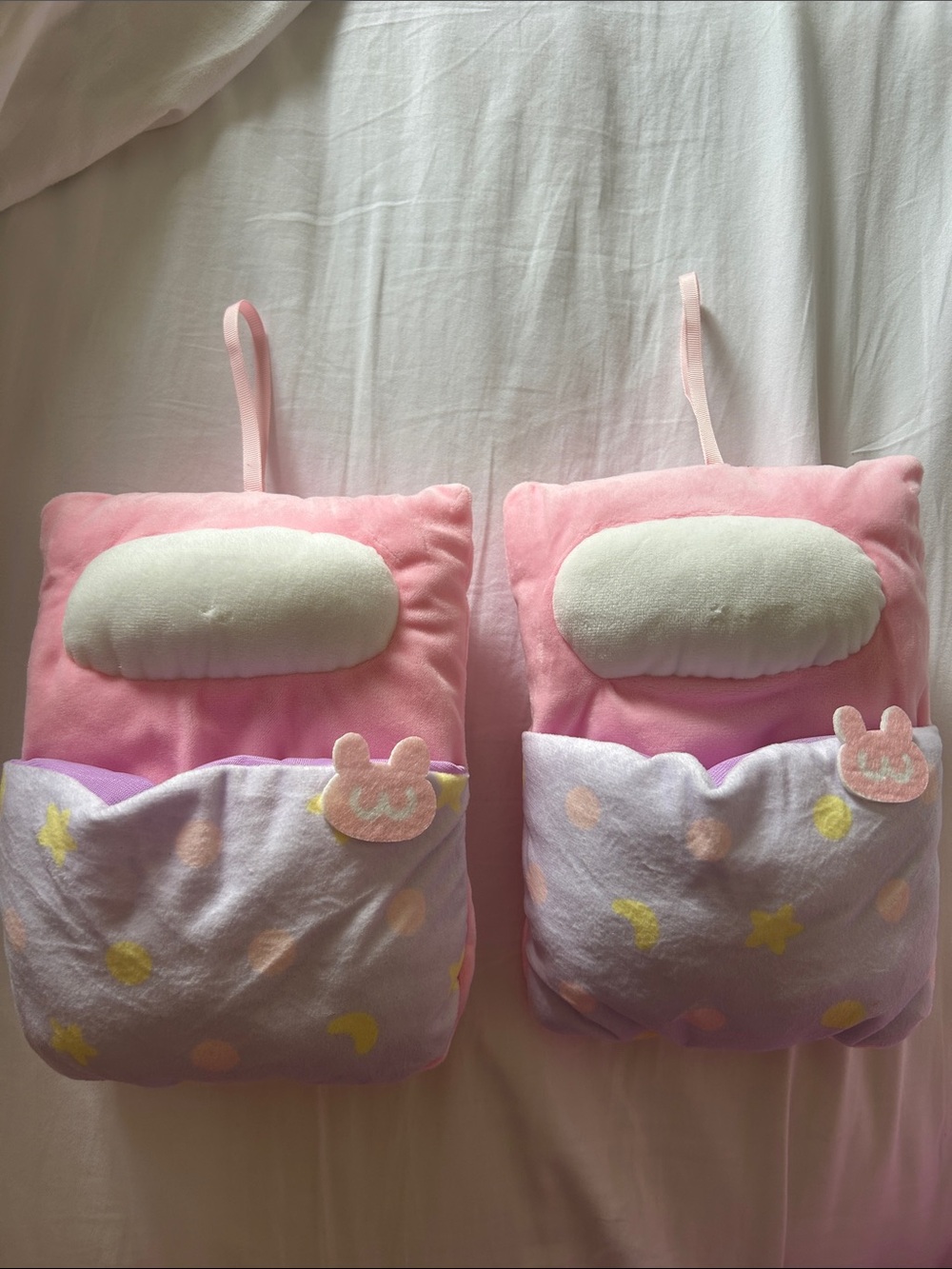 2 Plush Pink Bunny Pocket Pillow Pair - Soft Decorative Bedding Accent